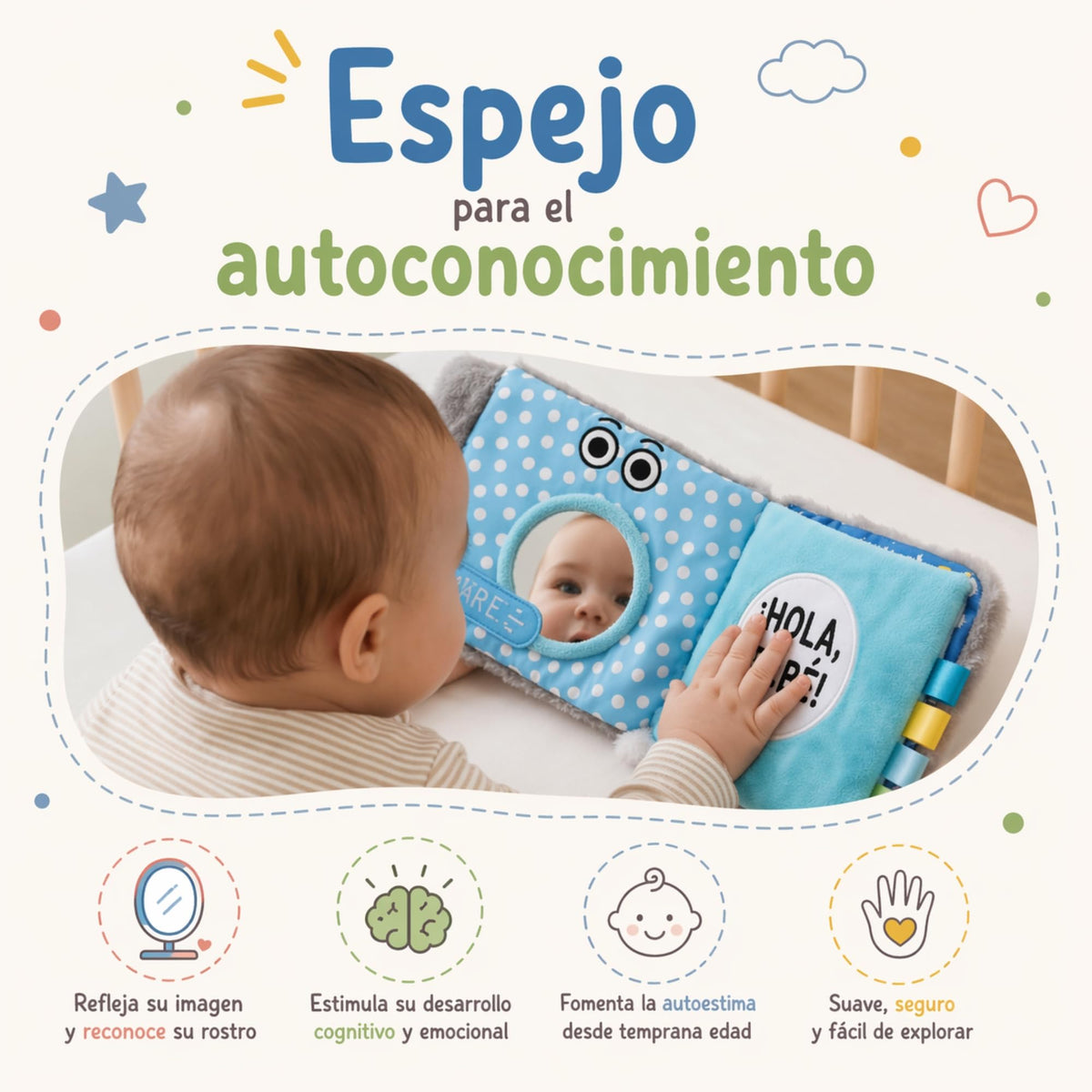 PEQUEANDO sensoorne pehme raamat Copito, sinine, 0-2 a