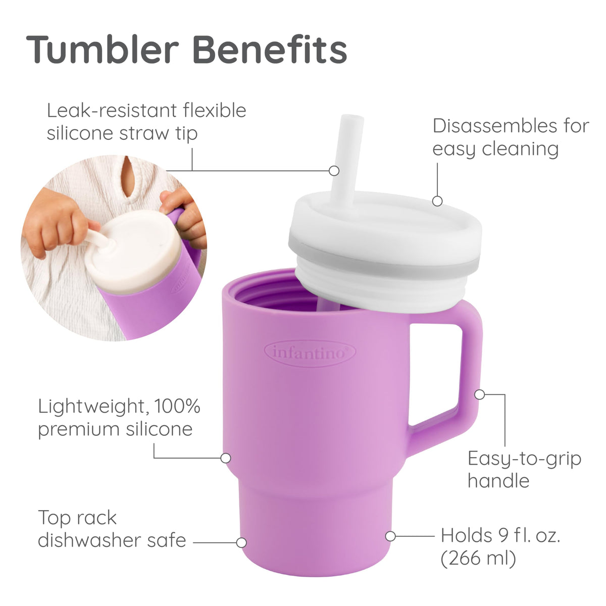 INFANTINO My 1st Tumbler minimuki 255 ml, syreeninlila, nokalla