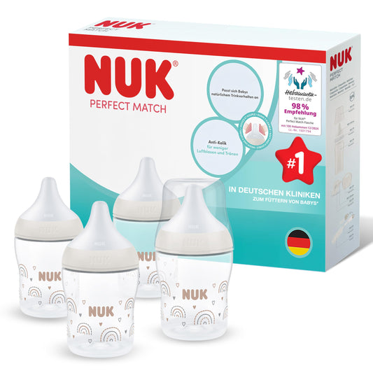 NUK Perfect Match tuttipullosetti vastasyntyneelle, 150 ml, 4 kpl, Rainbow