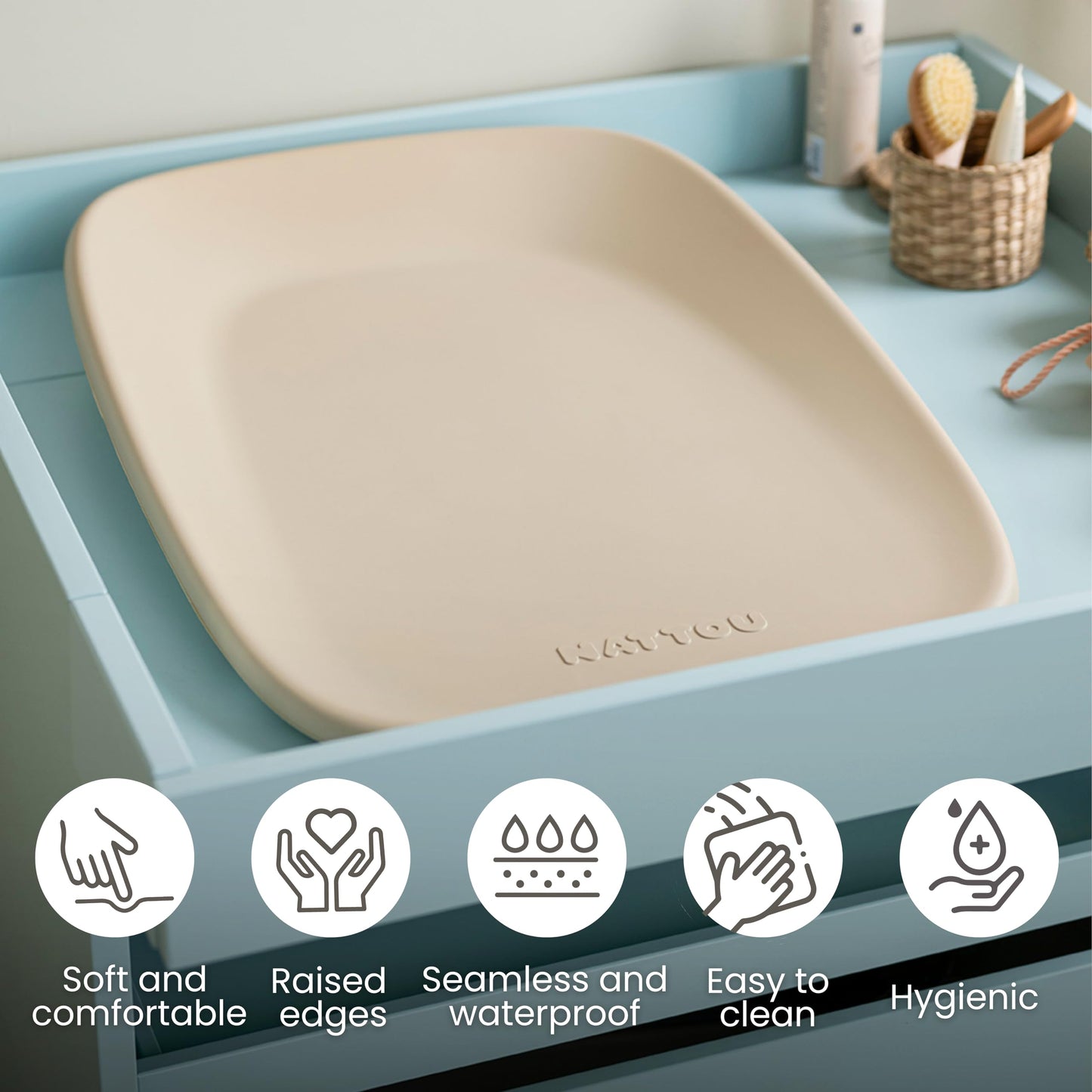 Nattou Premium Soft vahust mähkimisalus 50 × 70 cm, veekindel ja ergonoomiline, beež