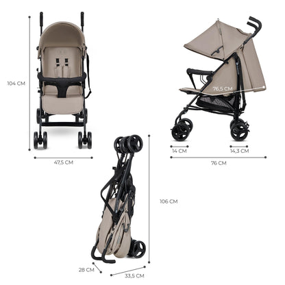 Kinderkraft TIK kergkäru, beež, 6,5 kg, kuni 17 kg, kokkupandav, pöörlevate esiratastega