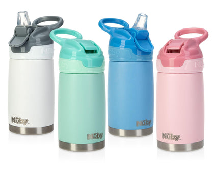 Nuby Flip-It eristetty teräksinen juomapullo 300 ml, Aqua, 18 kuukaudesta alkaen