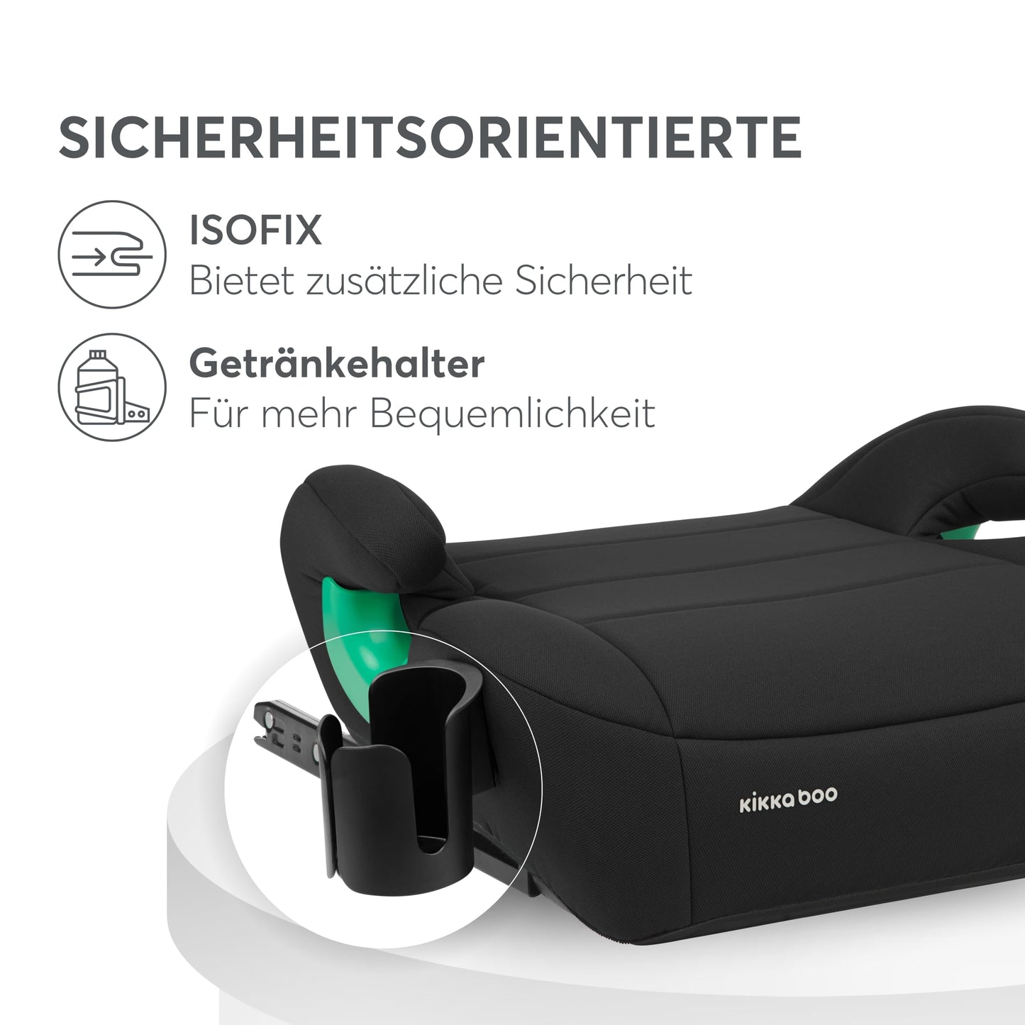 KikkaBoo i-POP i-Size turvatooli istmekõrgendus ISOFIX-iga 125–150 cm (22–36 kg), must
