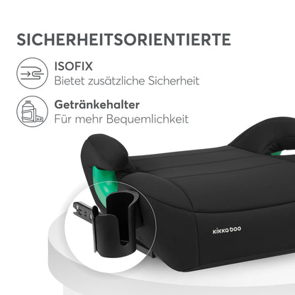 KikkaBoo i-POP i-Size turvatooli istmekõrgendus ISOFIX-iga 125–150 cm (22–36 kg), must