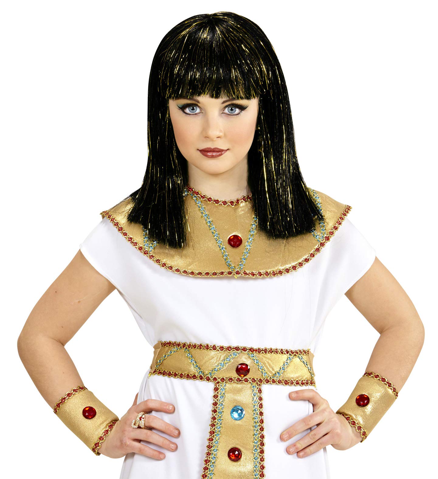 Laste Cleopatra parukas, must kuldsete läigetraadidega