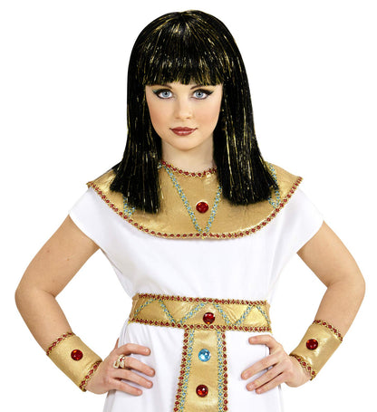Laste Cleopatra parukas, must kuldsete läigetraadidega