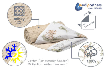Medi Partners beebitekk 75 × 100 cm, puuvill ja pehme plüüs – Safari/beez
