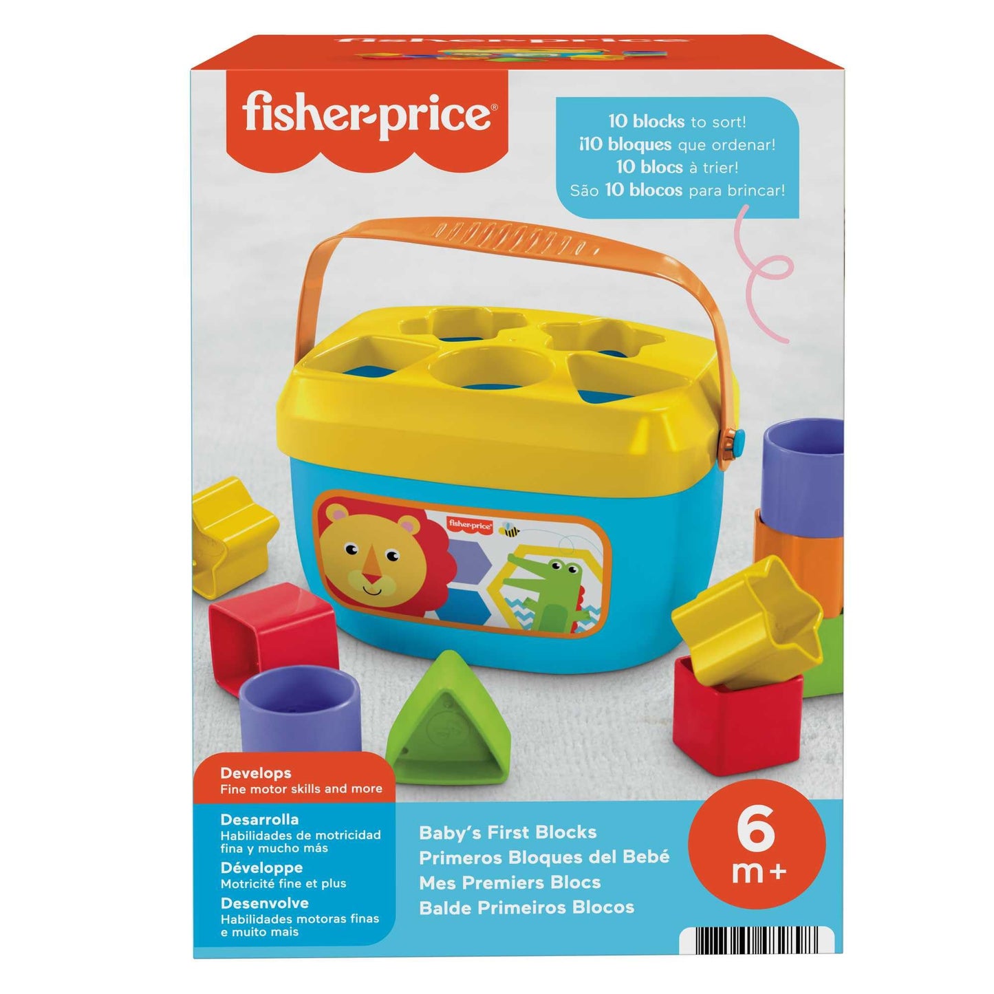 Fisher-Price värvilised klotsid ämbris, sorteerimis- ja ladumismäng, 10 tk, 6+ kuud