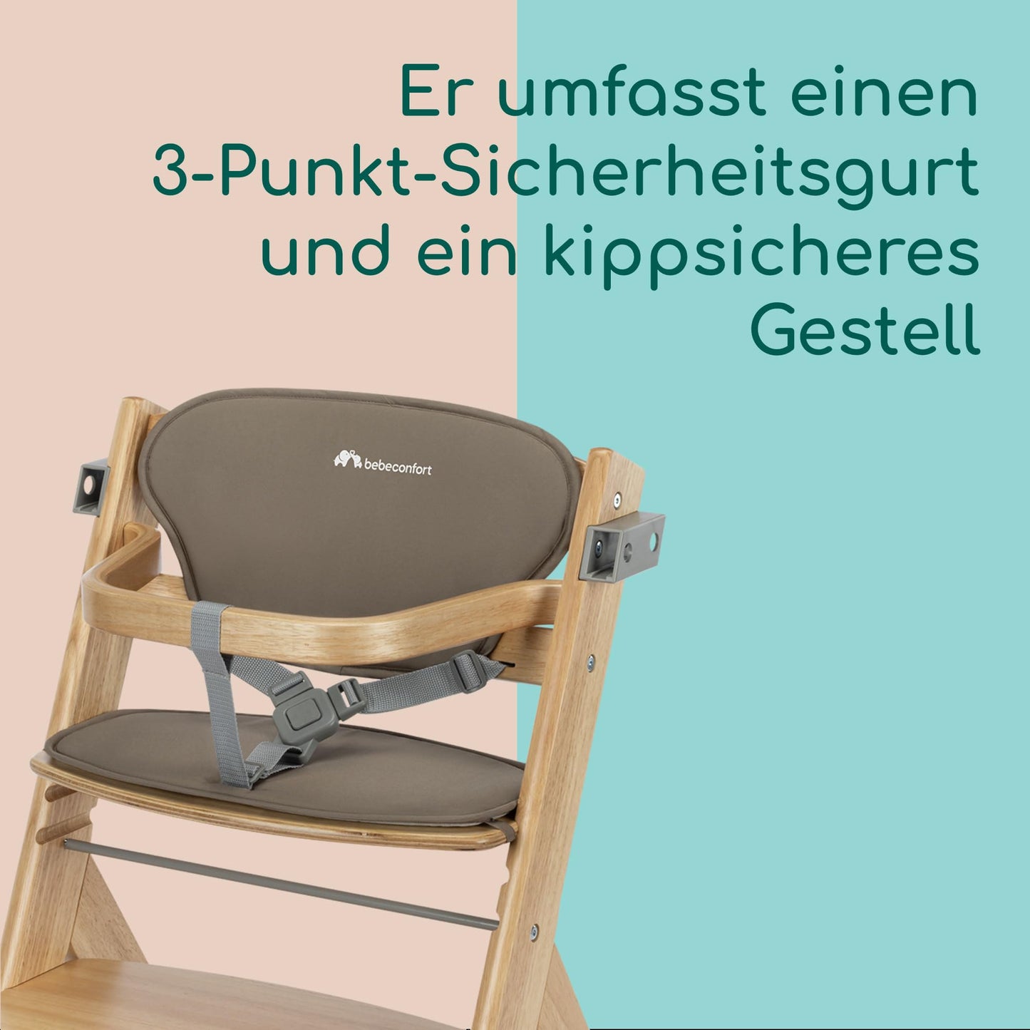 Bebeconfort Timba 2 kasvav puidust söögitool padjaga, 6 kuud kuni 110 kg, Natural Wood + Beige