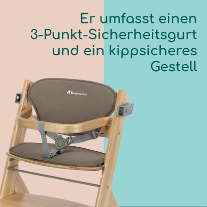 Bebeconfort Timba 2 kasvav puidust söögitool padjaga, 6 kuud kuni 110 kg, Natural Wood + Beige
