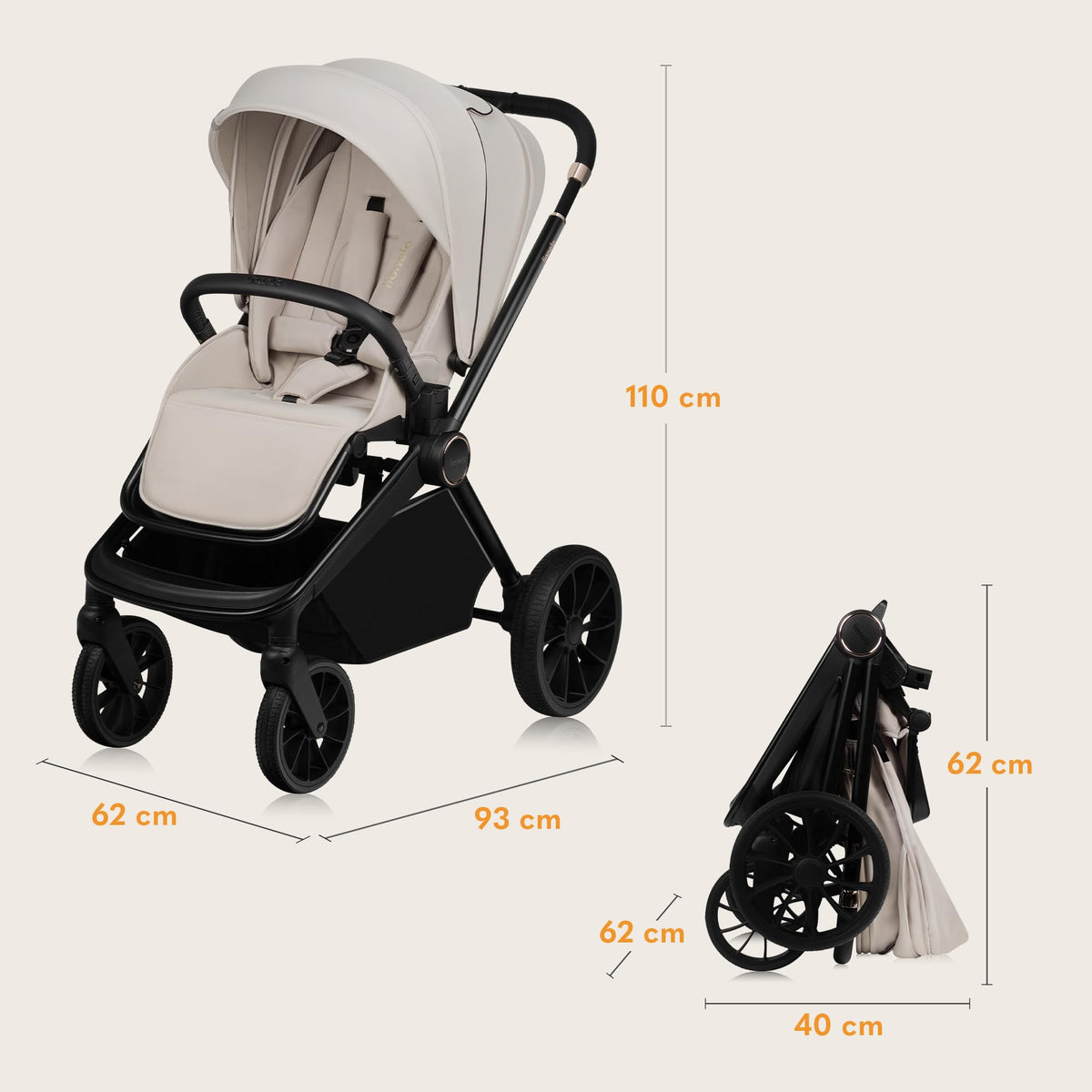Lionelo Mika Plus 3-ühes vankrikomplekt, Beige Sand