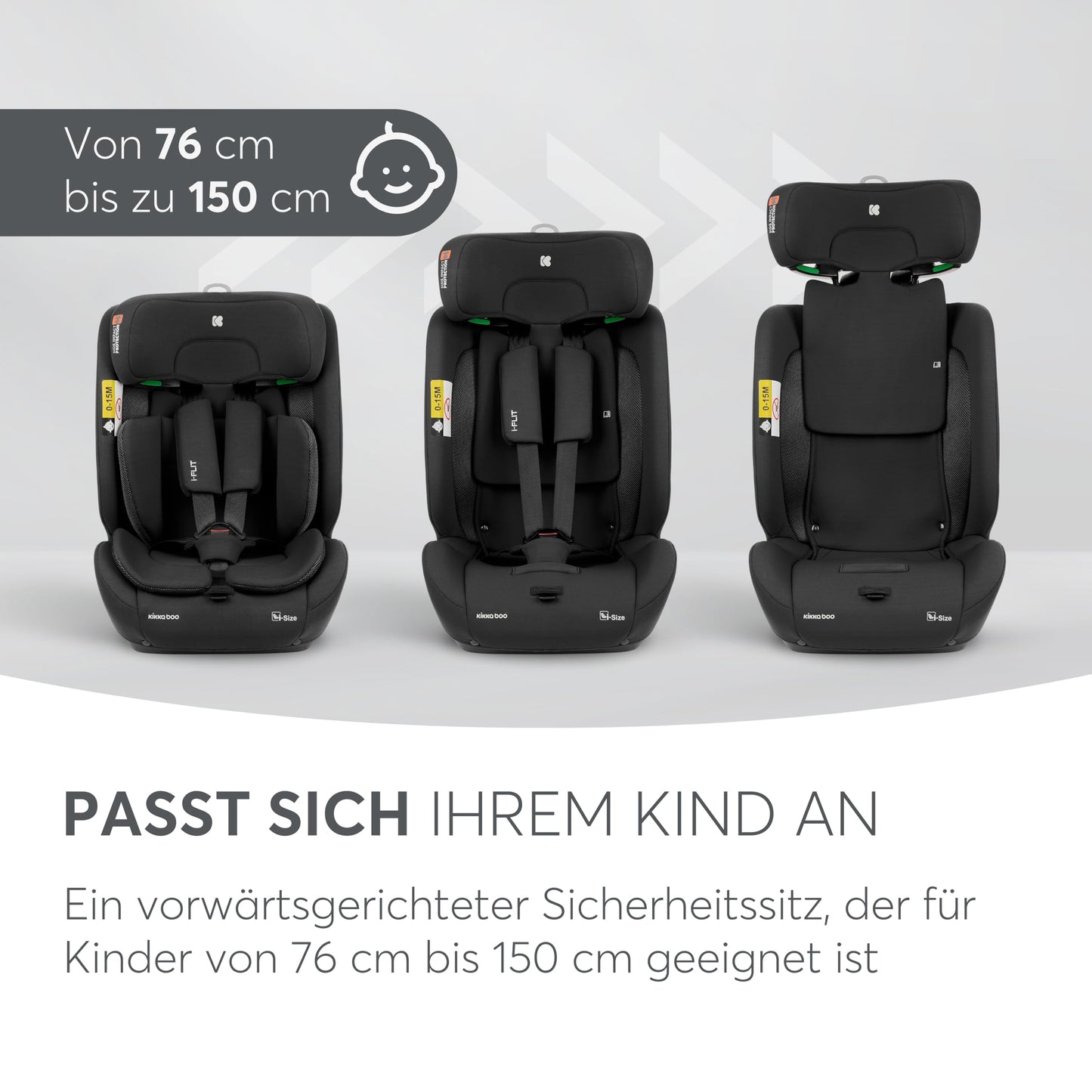 KikkaBoo i-Size i-FLIT turvatool 76–150 cm, ISOFIX, grupp 1/2/3, must