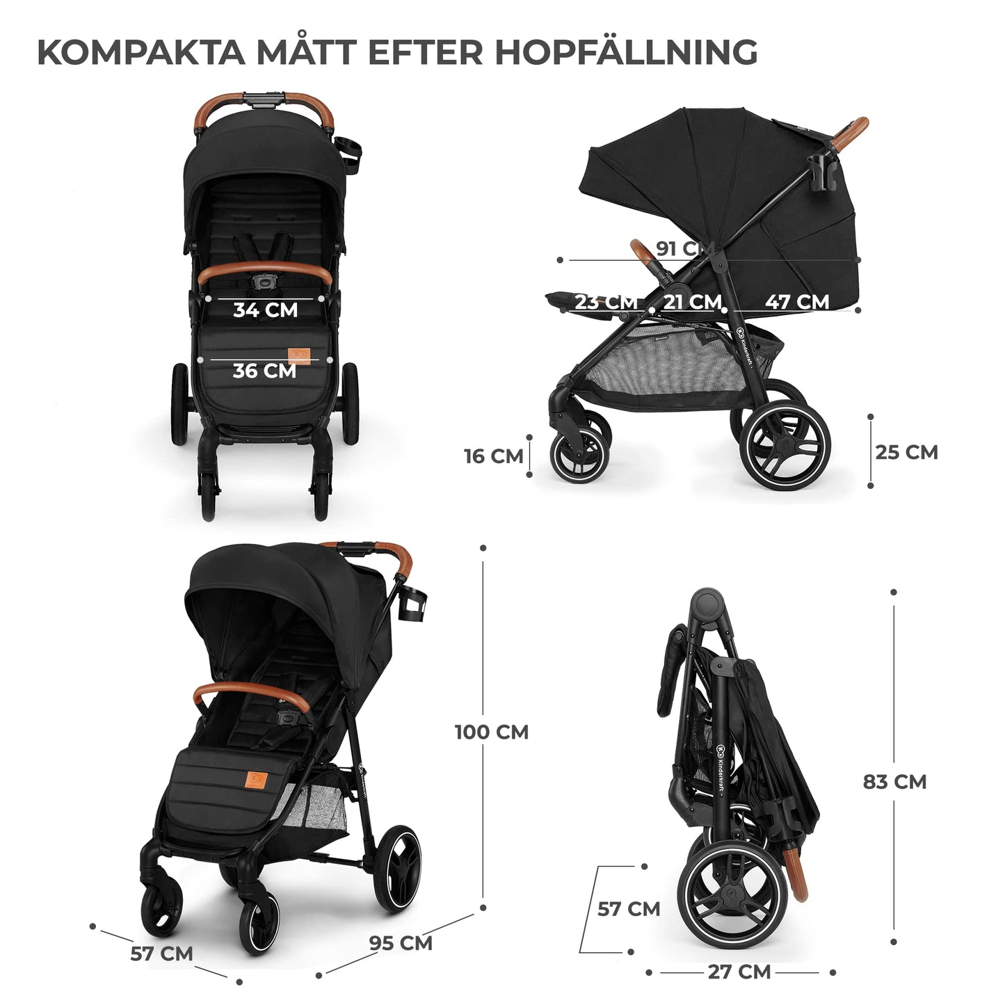 Kinderkraft Grande Plus jalutuskäru sünnist kuni 22 kg, must