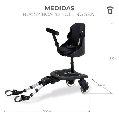 Asalvo Roller Buggy Board seisulaud istmega vankrile, värvilised rattad, kuni 25 kg