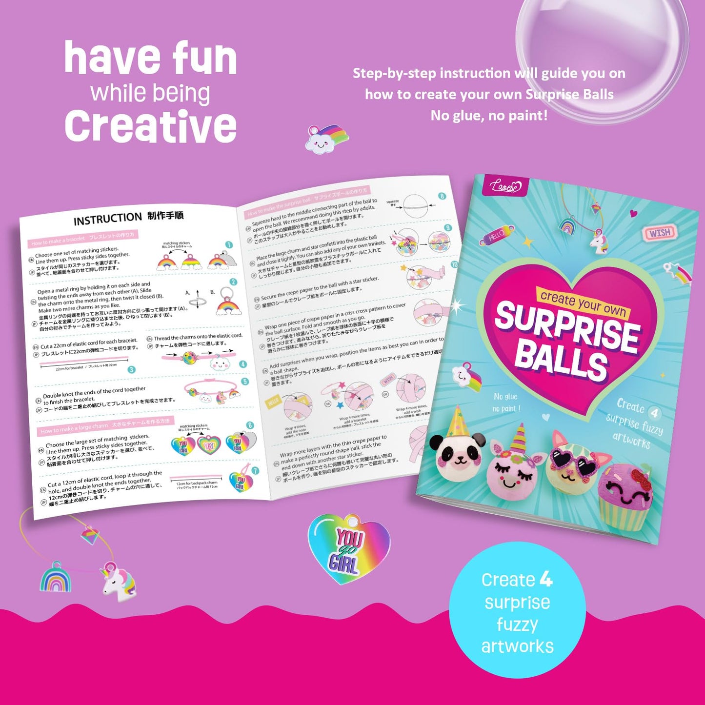 DIY käsitöökomplekt lastele „Surprise Balls“, 4 tk, 4–12 a