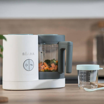 BEABA Babycook NEO beebitoidu valmistaja, klaas ja roostevaba teras, 1250 ml, hall/valge