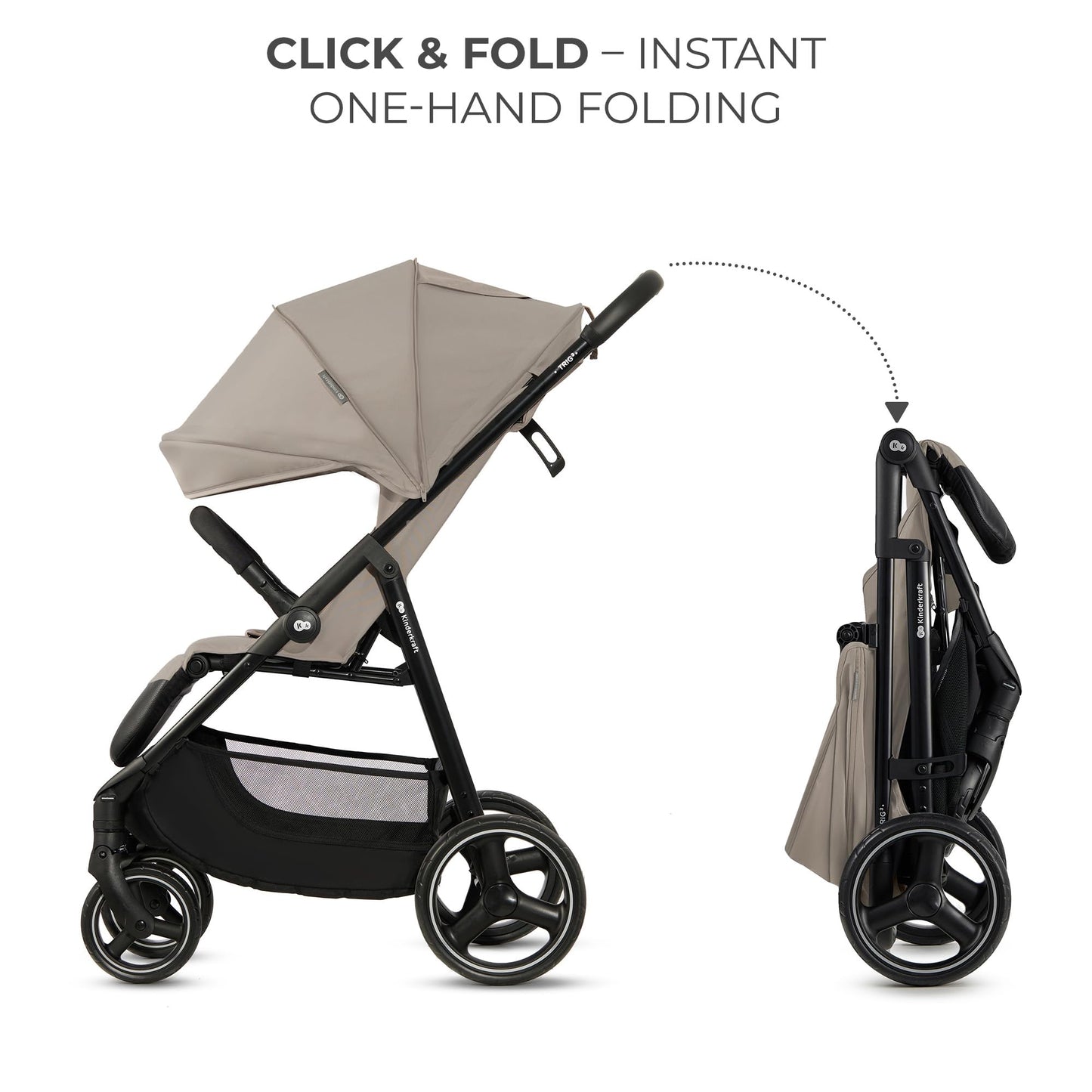 Kinderkraft TRIG 3 kerge jalutuskäru kuni 25 kg, ühe käega kokkupandav, beež