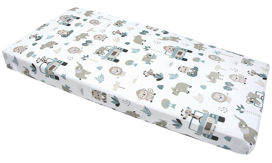 Medi Partners kummiga voodilina beebivoodile 60 × 120 cm, Mint Zoo