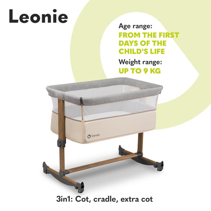 Lionelo Leonie 3-in-1 vooditasku, 0–6 kuud, kuni 9 kg, reguleeritav kõrgus ja kallutus, Beige