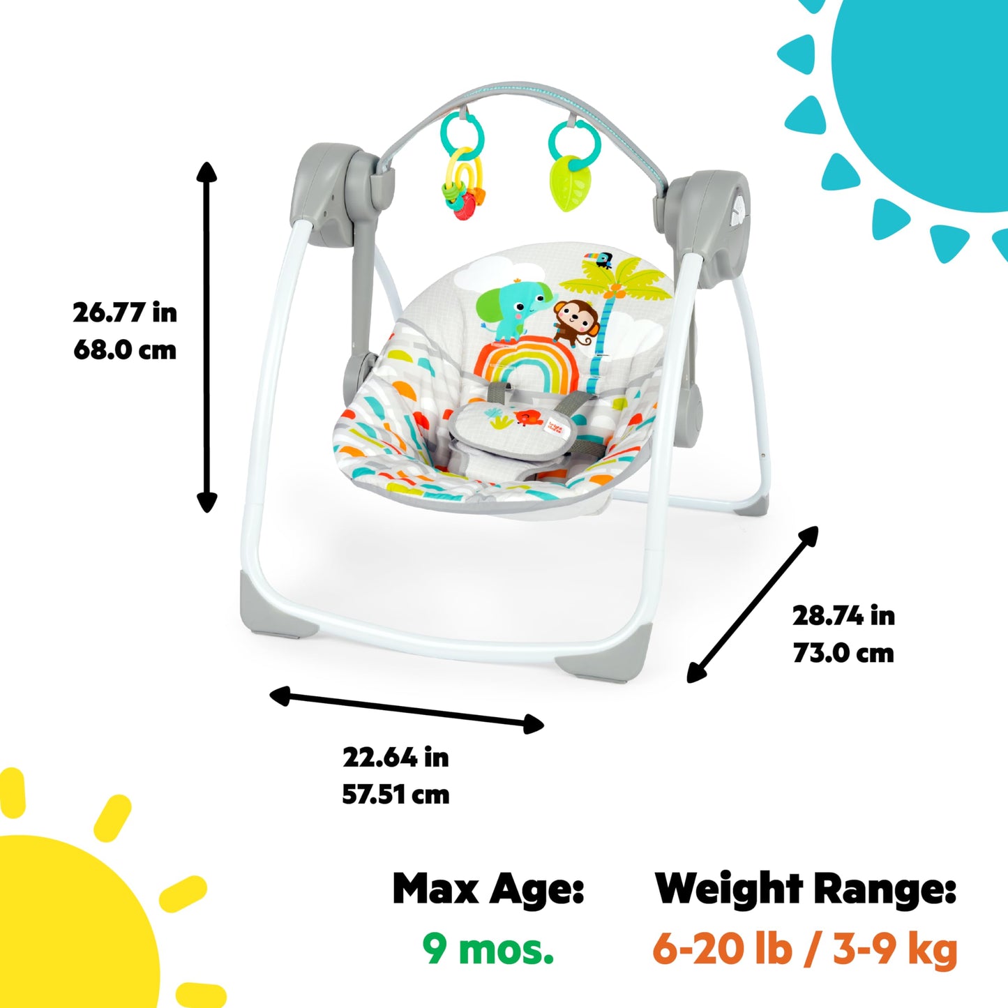 Bright Starts Playful Paradise kaasaskantav beebikiik muusika ja 6 kiirusega