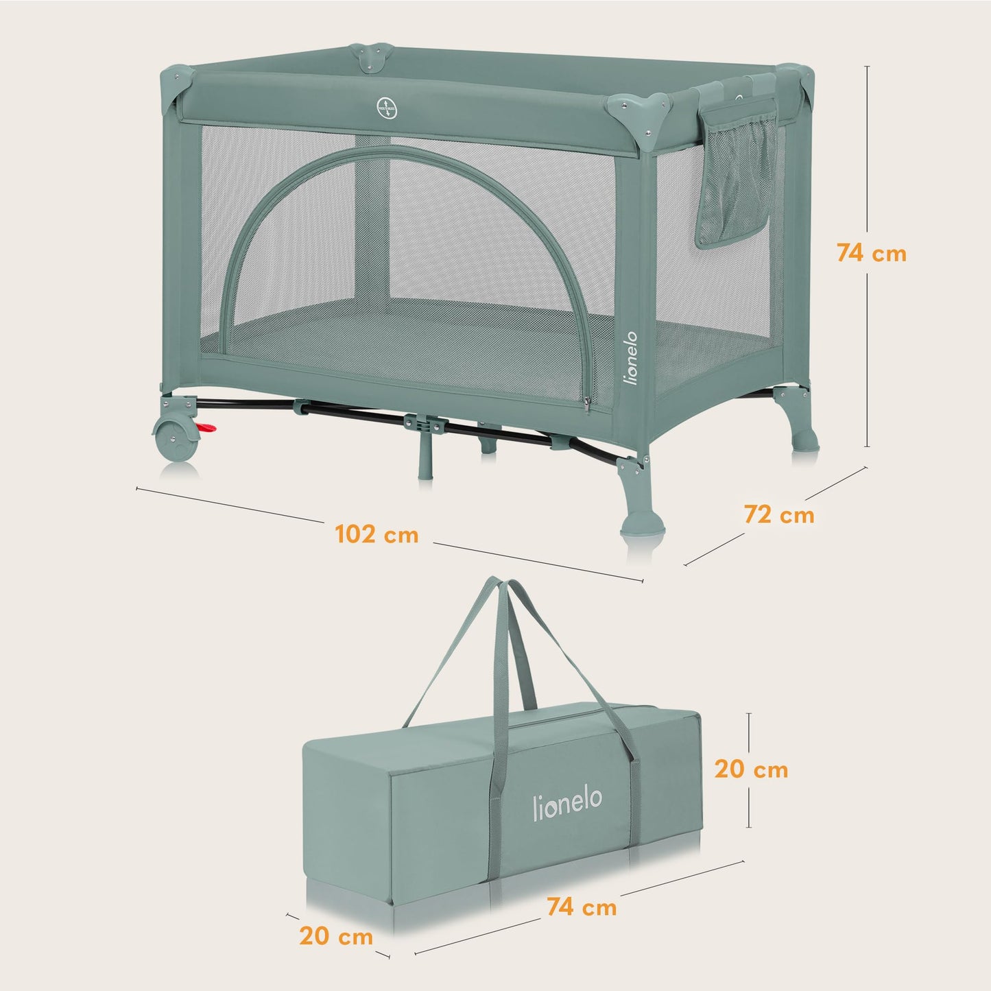 Lionelo Laura Compact 2-in-1 reisivoodi ja mänguaedik Green