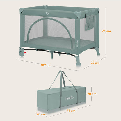 Lionelo Laura Compact 2-in-1 reisivoodi ja mänguaedik Green