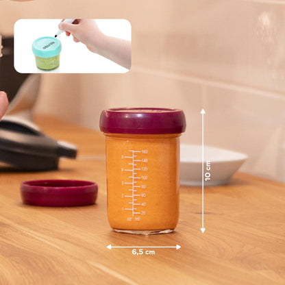 Babymoov klaasist beebitoidu säilituspurgid, 4 tk (220 ml), õhukindlad ja lekkekindlad
