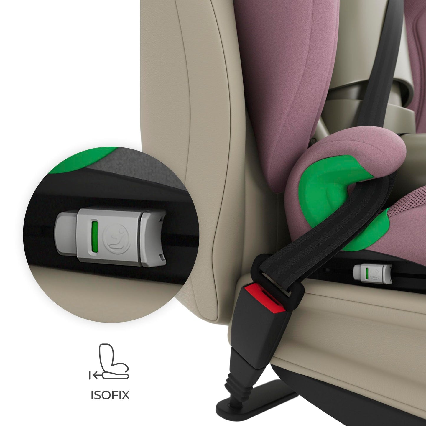Kinderkraft JUNIOR FIX 2 PRO turvatool 100–150 cm, roosa, ISOFIX ja turvavööga kinnitatav