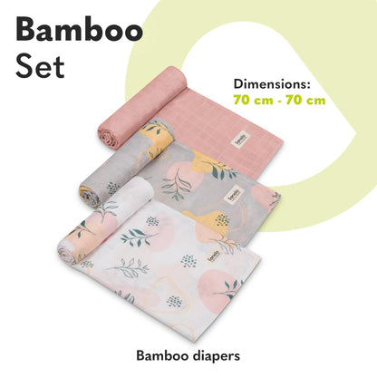 Lionelo bambusest musliinrätikute komplekt beebile, 3 tk (70 × 70 cm) – Leaf