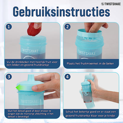 Twistshake Kid Cup lekkekindel joogipudel puuviljasegajaga 360 ml – sinine