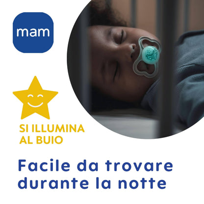 MAM Air Night silikoonlutt 16–36 kuud, helendav, roosa/lilla, 2 tk