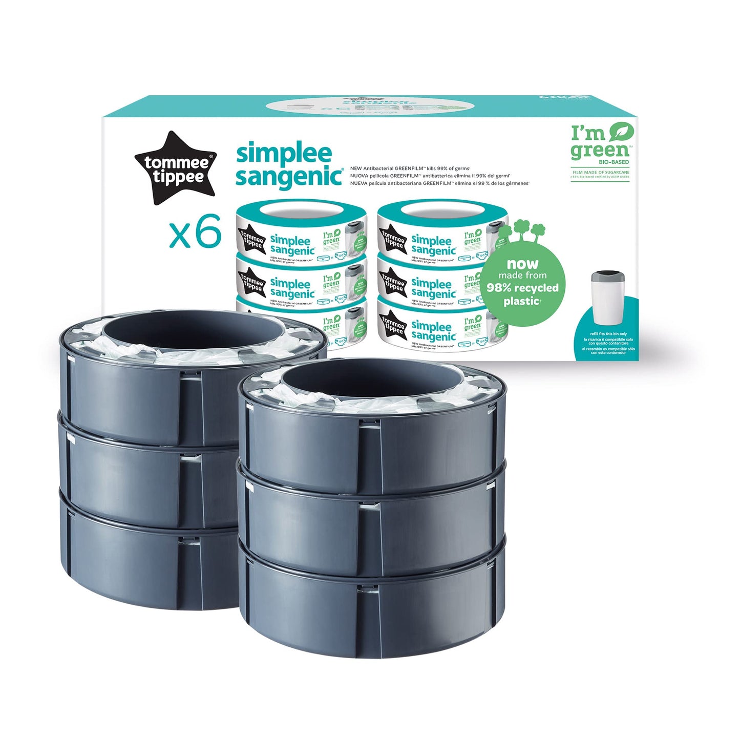 Tommee Tippee Simplee Sangenic täitekassetid – 6 tk, ainult Simplee Sangenic mähkmekonteinerile