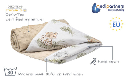 Medi Partners beebitekk 75 × 100 cm, puuvill ja pehme plüüs – Safari/beez