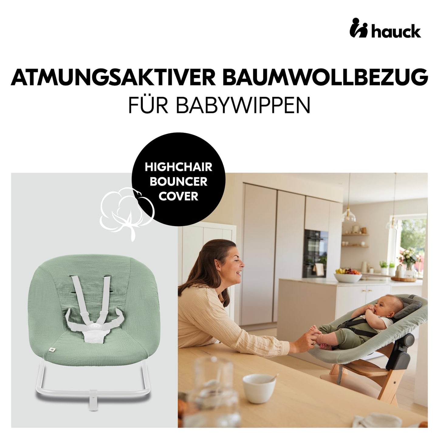 hauck Highchair Bouncer (Eco) kaitsekate, musliinpuuvill, Sage