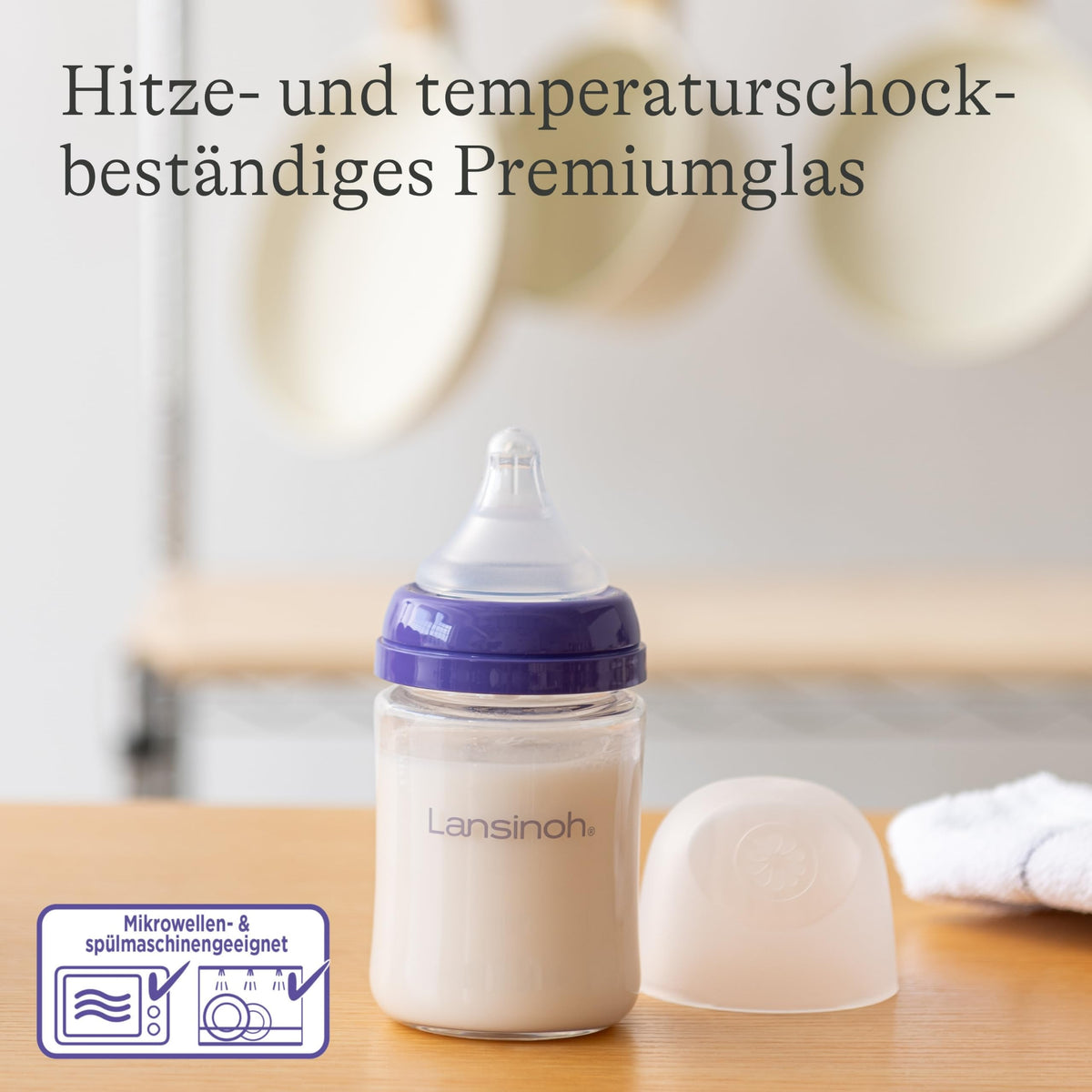 Lansinoh lasinen tuttipullo NaturalWave-tutilla S, 160 ml
