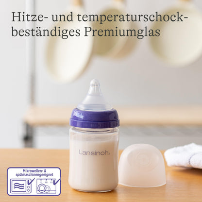 Lansinoh lasinen tuttipullo NaturalWave-tutilla S, 160 ml