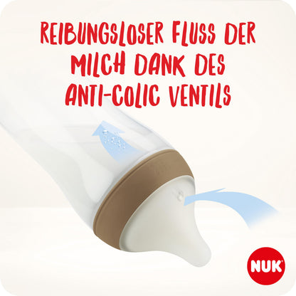 NUK Perfect Match klaasist lutipudelite komplekt, 4 tk (120 ml ja 230 ml), vikerkaar