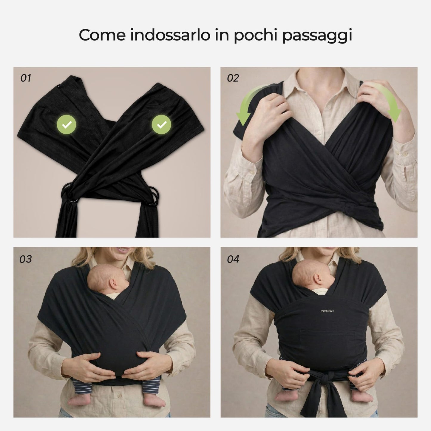 Momcozy elastiline beebikandelina CR001-1, must, 3,6-15 kg