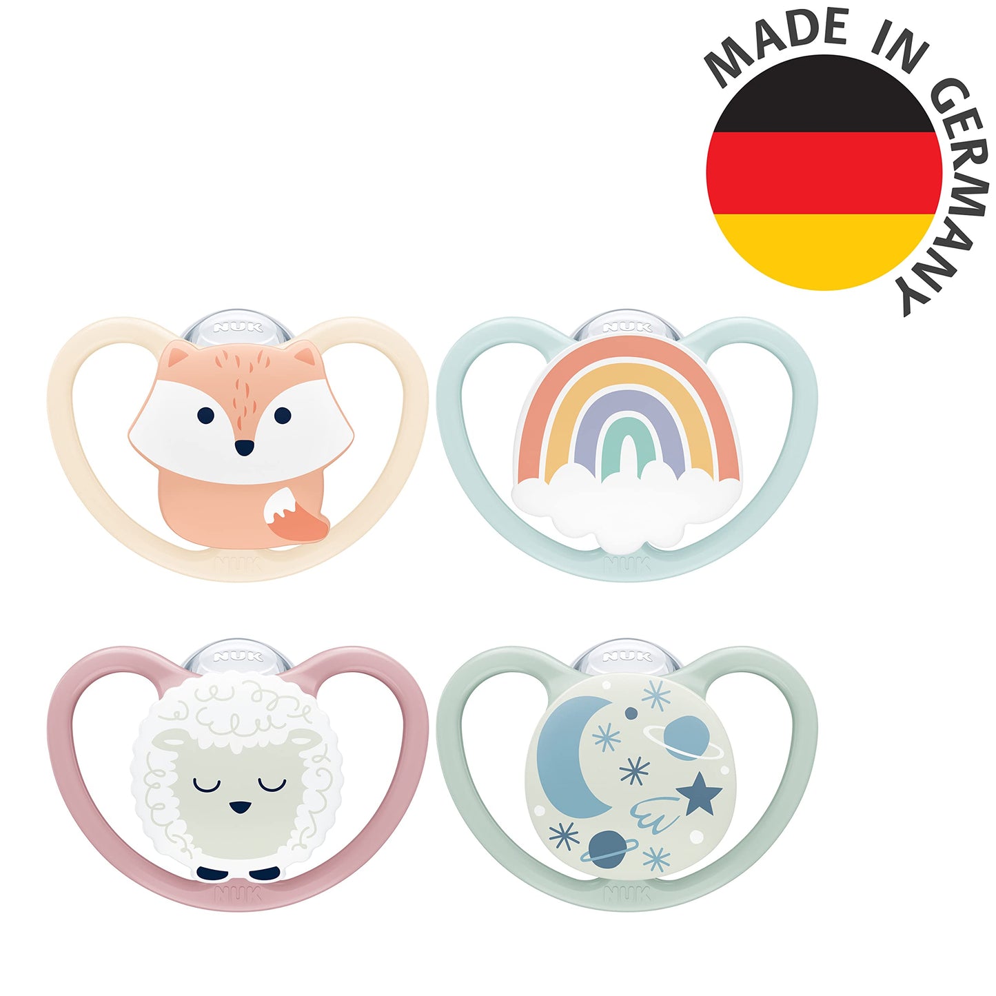 NUK Space Day & Night lutt 0-6 kuud, pimedas helendav, 4 tk