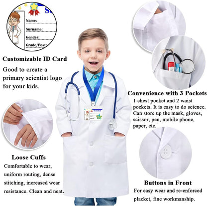 CoatCool laste teadlase kostüüm, valge laborikitliga, 140-150cm