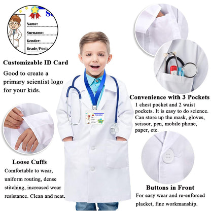 CoatCool laste teadlase kostüüm, valge laborikitliga, 140-150cm
