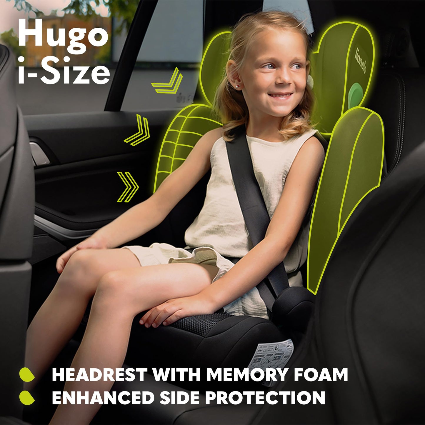 Lionelo Hugo i-Size turvatool 100–150 cm, ISOFIX või turvavööga, Black Carbon