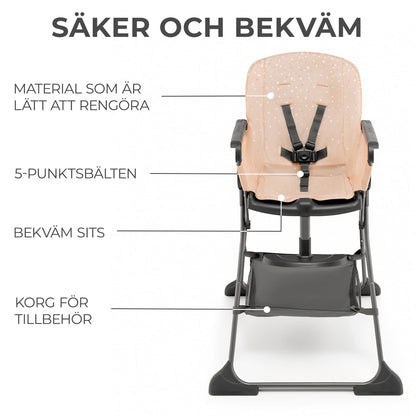 Kinderkraft FOLDEE kokkupandav söögitool beebile, virsikutoon (6–36 kuud)