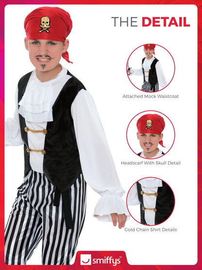 Piraadikostüüm, must-valge, 4–6 a