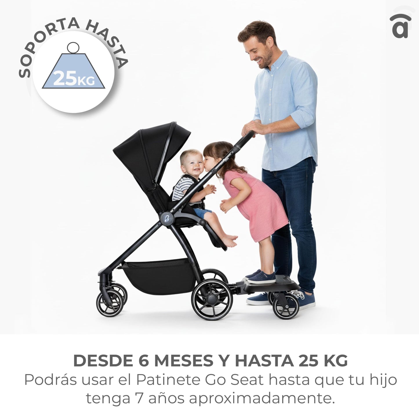 Asalvo Go Seat 2-in-1 universaalne jalutuskäru lisaiste, must, 2-5 a, kuni 20 kg