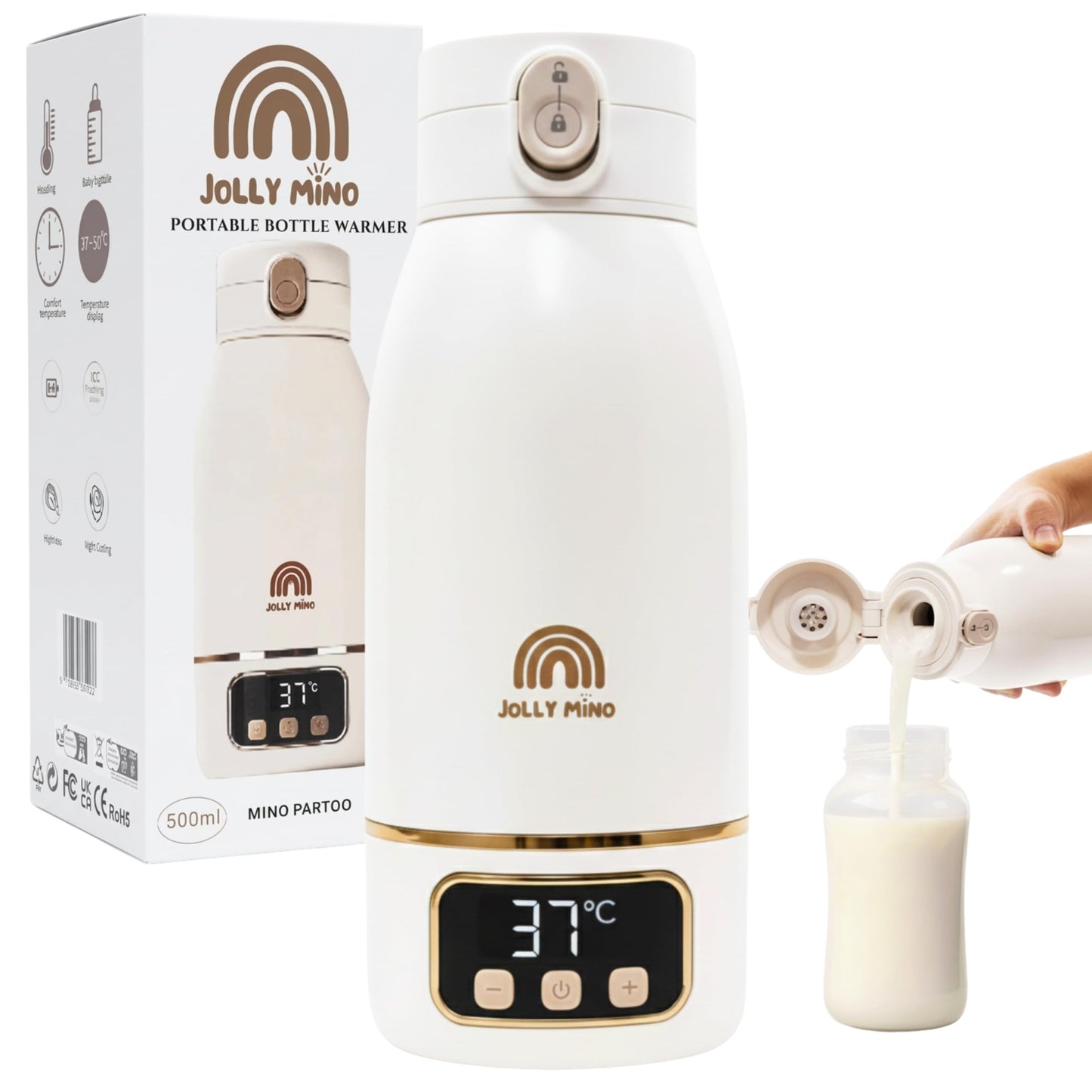 JOLLY MINO kaasaskantav piima- ja veesoojendaja 500 ml, valge