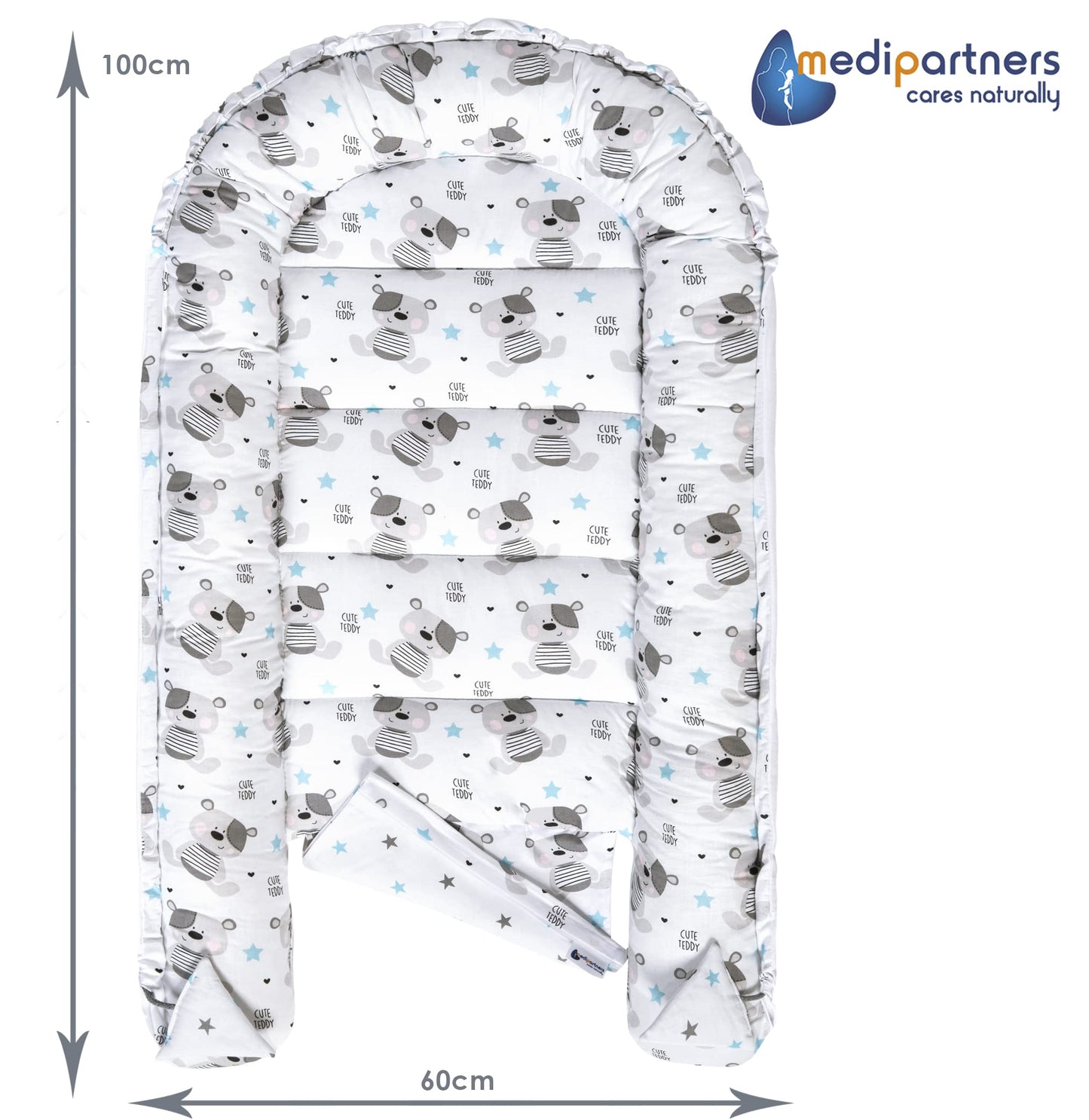 Medi Partners beebipesa Babynest Teddybär, 100 x 60 x 15 cm, vastsündinule