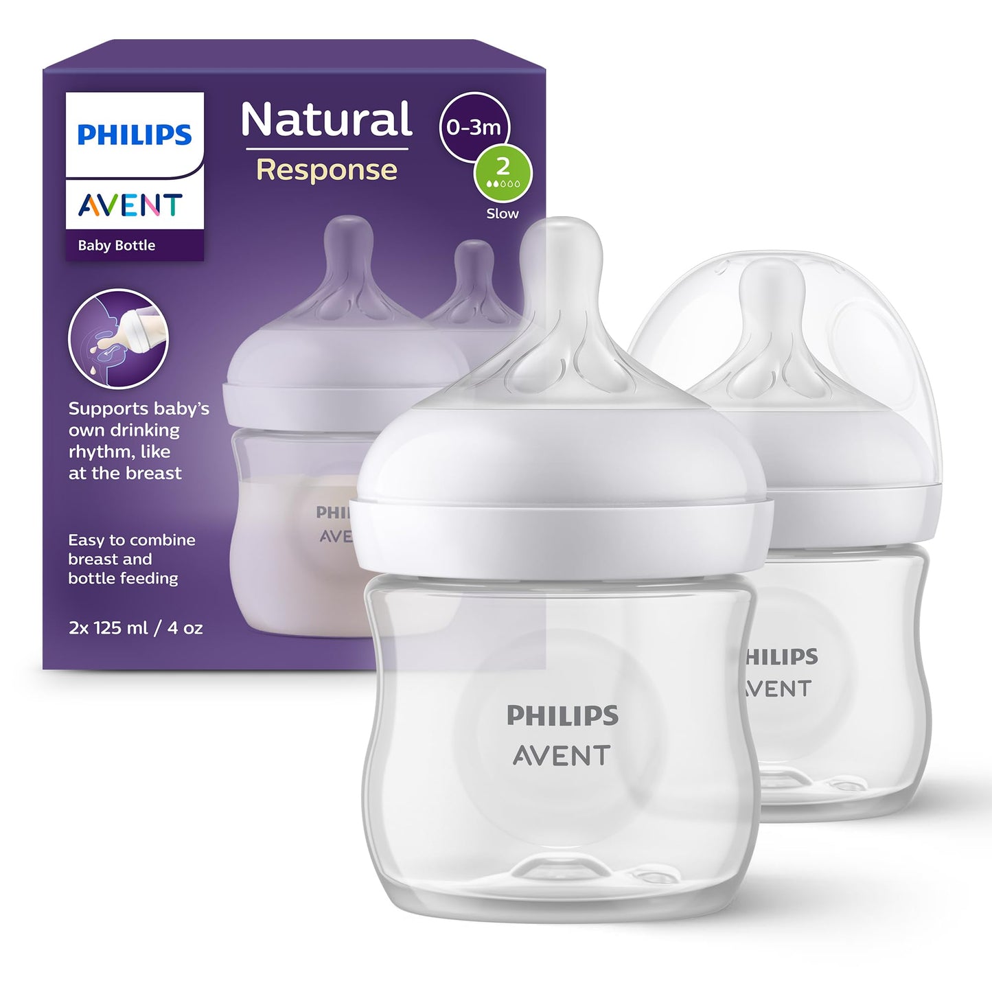 Philips Avent Natural Response lutipudelid 2 × 125 ml, 0+ kuud (SCY900/02)
