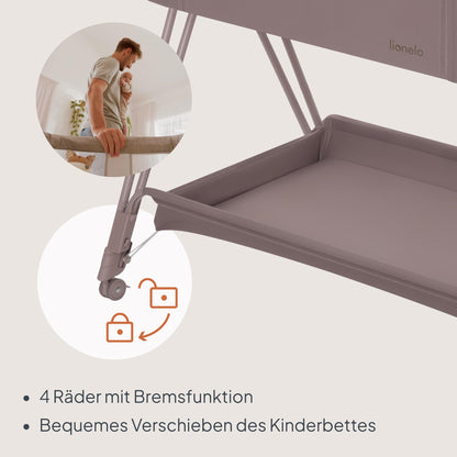 Lionelo Luna EIN -sivusänky ja matkasänky patjalla, beige (Beige Taupe), enintään 9 kg