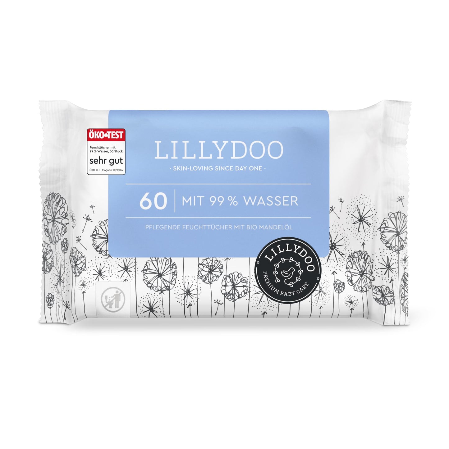 LILLYDOO niisked salvrätikud 60 tk, 99% veega, lõhnavabad